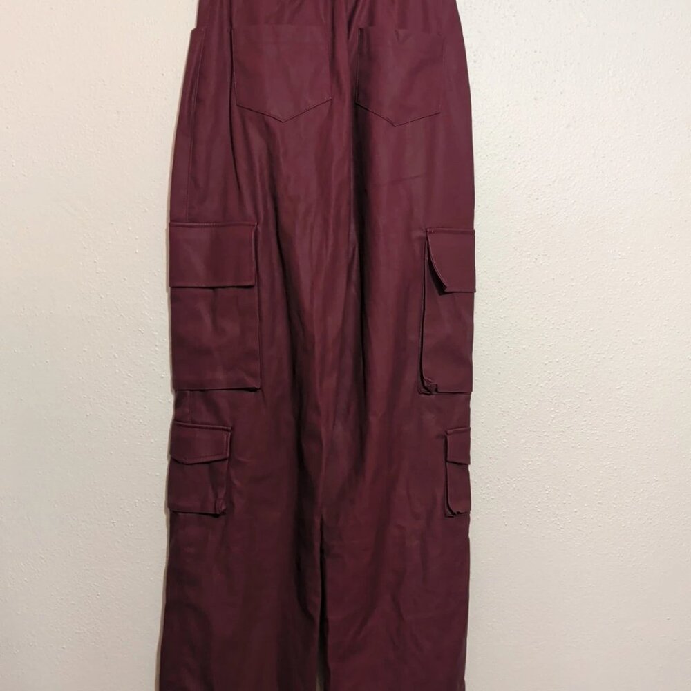 Y2K Grunge Women's NWT Vegan Leather Cargo Pants High Rise Dark Cherry Size XXS - Picture 6 of 14